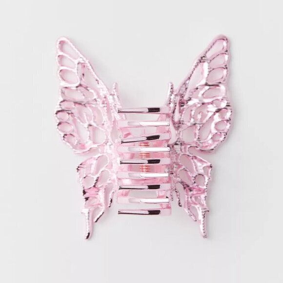 NWT Urban Outfitters Charley Metal Oversized Pink Butterfly Claw Clip - Picture 3 of 4